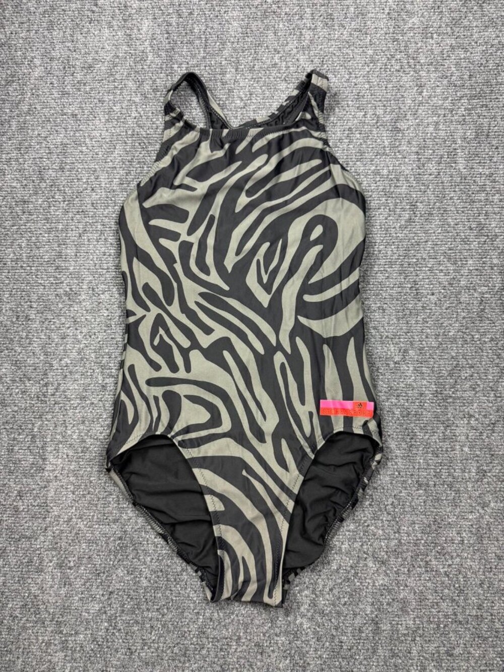 Adidas Stella McCartney Women's Swimsuit Gray Black Zebra Print Cross-Back Small